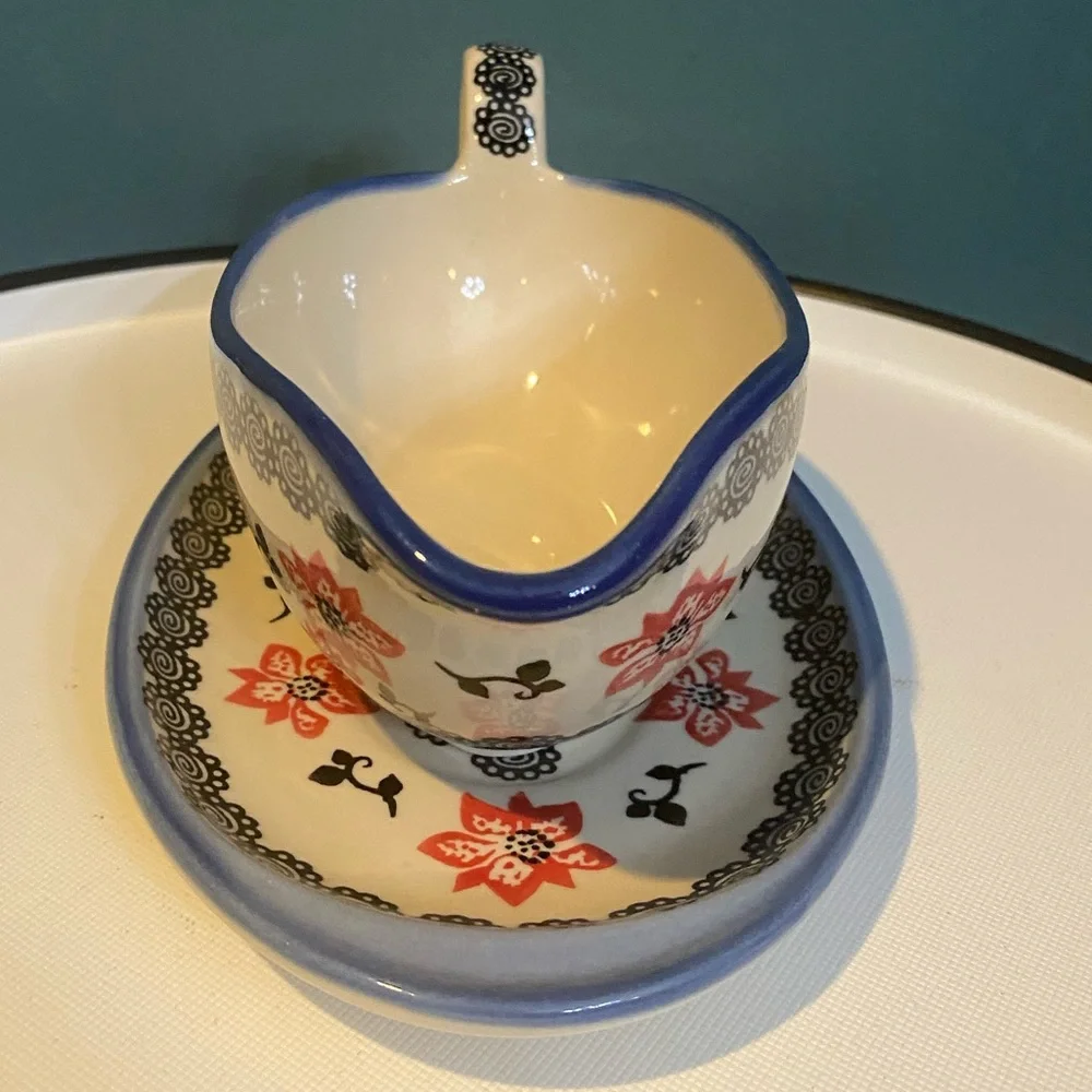 Polish Pottery Gravy Boat with Under plate - Wiza Boleslawiec - Picture 5 of 8